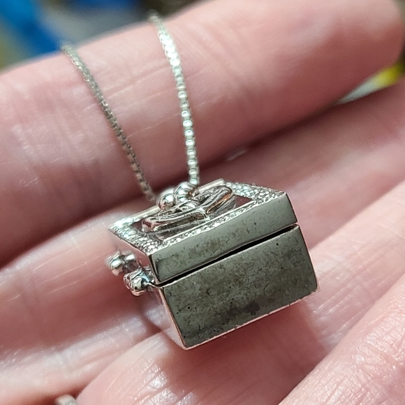 Vintage 925 real diamonds box couple & child necklace 80's photo Locket chain - Picture 7 of 16